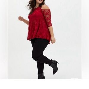 Red cold, shoulder lace blouse from torrid new with tags